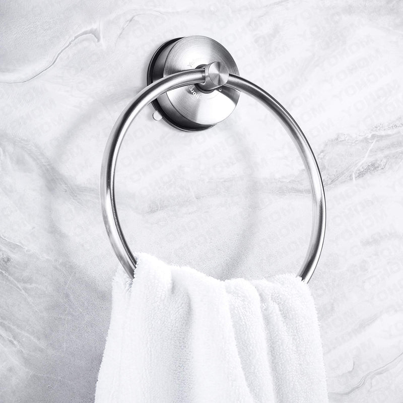  [AUSTRALIA] - YOHOM Stainless Steel Vacuum Suction Cup Towel Ring Holder Hanger for Bathroom Shower Hand Dish Towel Washcloth Holder Kitchen Storage No Drill Brushed Finish