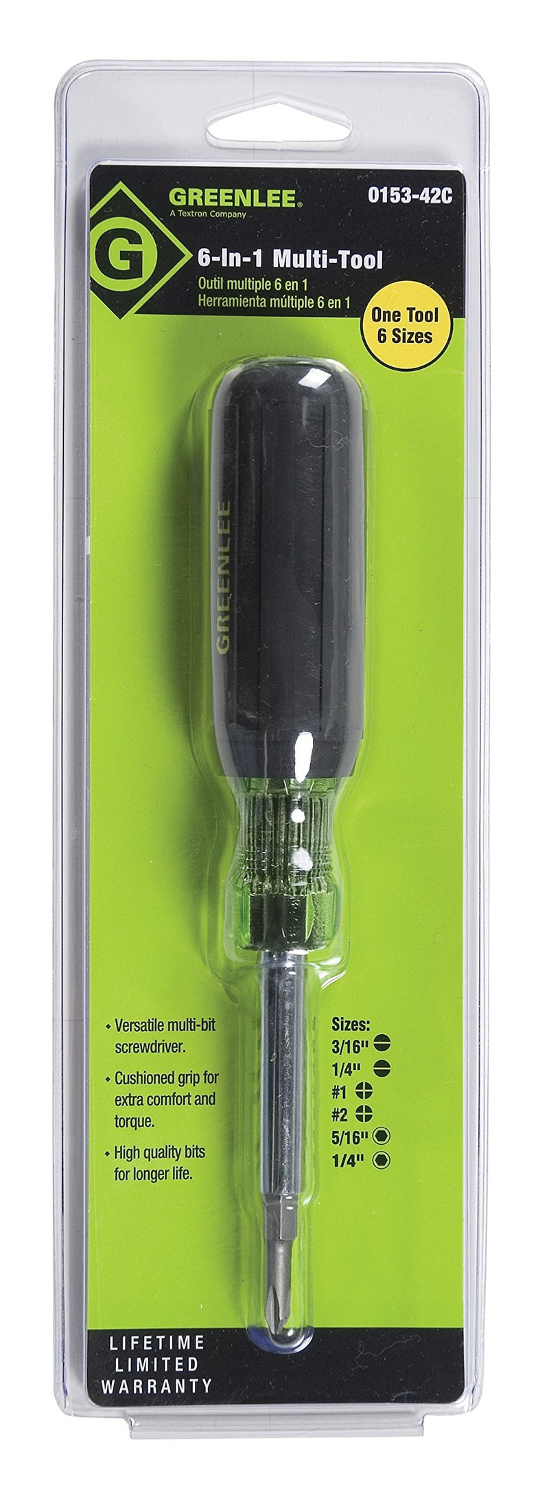  [AUSTRALIA] - Greenlee 0153-42C Multi-Tool Screwdriver, 6 in 1,Black 6-in-1 Multi-Tool