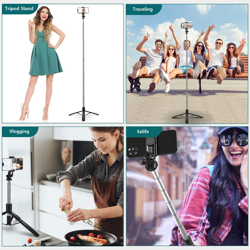  [AUSTRALIA] - Selfie Stick Tripod with Remote - 62inch Extendable Tall Cell Phone Tripod Stand for Gopro Camera, Portable Tripod for iPhone and Android Phone Selfies, Vlogging, Video Recording, Live Streaming No Light (Q05)