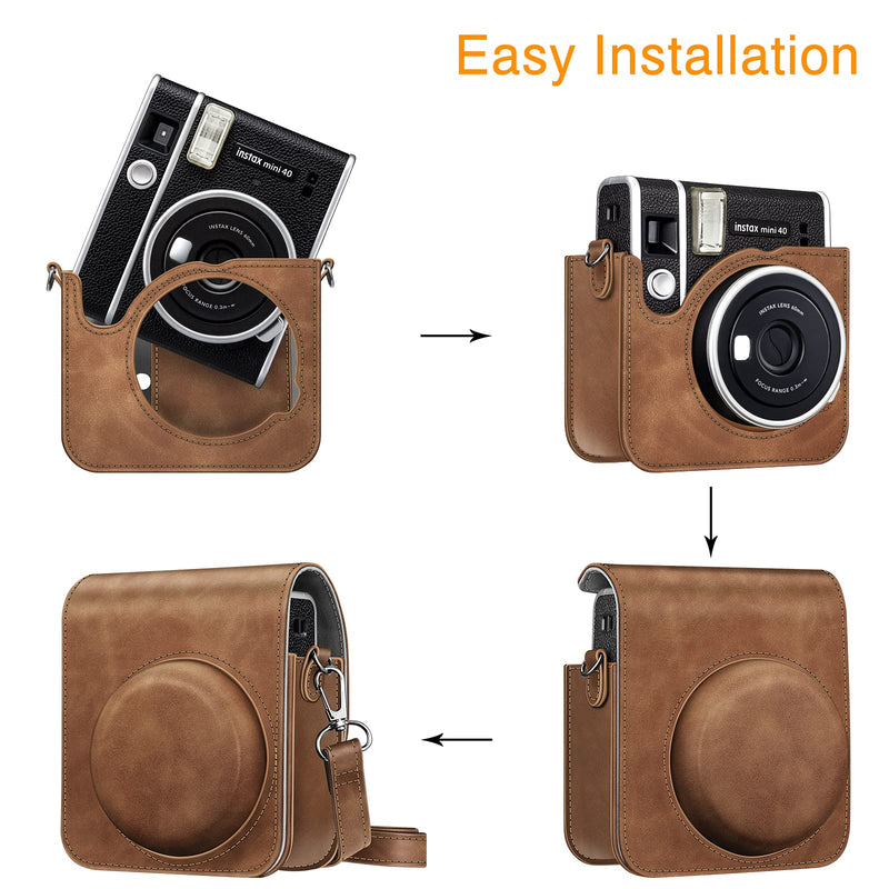  [AUSTRALIA] - Fintie Protective Case for Fujifilm Instax Mini 40 Instant Camera - Premium Vegan Leather Bag Cover with Removable Adjustable Strap, Rustic Brown Z-Rustic Brown