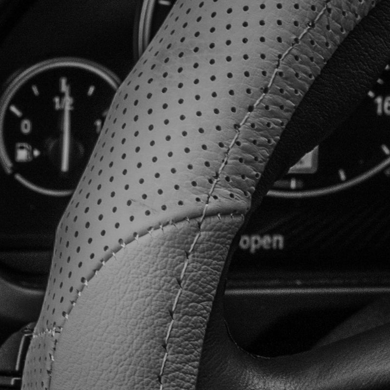  [AUSTRALIA] - FH Group FH2001SOLIDGRAY Steering Wheel Cover (Perforated Genuine Leather Solid Gray)