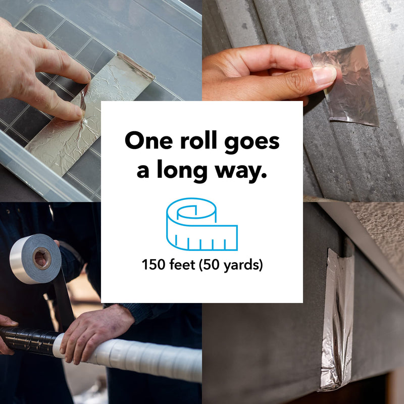  [AUSTRALIA] - [150 Feet / 50 Yards] 1.9 Inch Wide Aluminum Tape/Aluminum Foil Tape – Professional/Contractor-Grade - Excellent Sealing & Patching Hot and Cold HVAC, Duct, Pipe, Insulation Home and Commercial