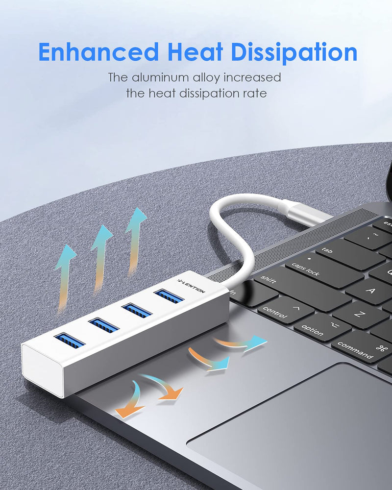  [AUSTRALIA] - LENTION USB C Hub with 4 USB 3.0 Ports Compatible 2021-2016 MacBook Pro 13/15/16 M1, Mac Air & Surface, iPad Pro, Chromebook, More, Stable Driver Certified Ultra Slim Adapter (CB-C22s, Silver)