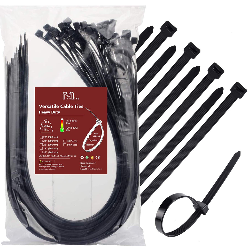  [AUSTRALIA] - Zip Ties Heavy Duty 250 lb 36 Inch, Extra Long Cable Ties Wide Plastic Wire Tie Wraps Strong Ties Industrial Zipties Outdoor Use Black 30 Pieces 36"(900mm/250lb)