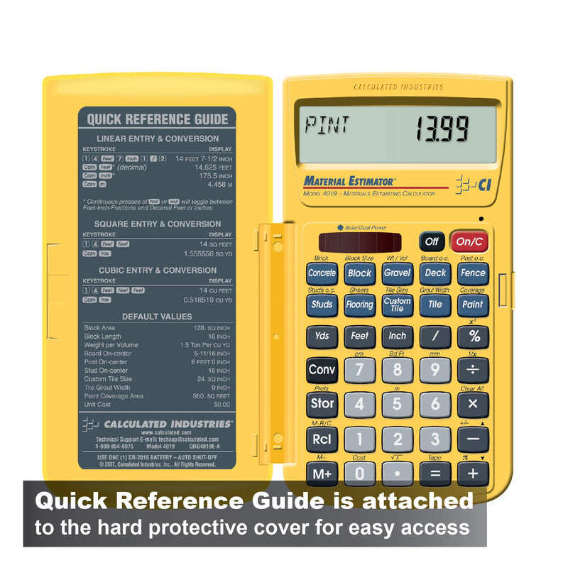  [AUSTRALIA] - Calculated Industries 4019 Material Estimator Calculator | Finds Project Building Material Costs for DIY’s, Contractors, Tradesmen, Handymen and Construction Estimating Professionals,Yellow Pack of 1