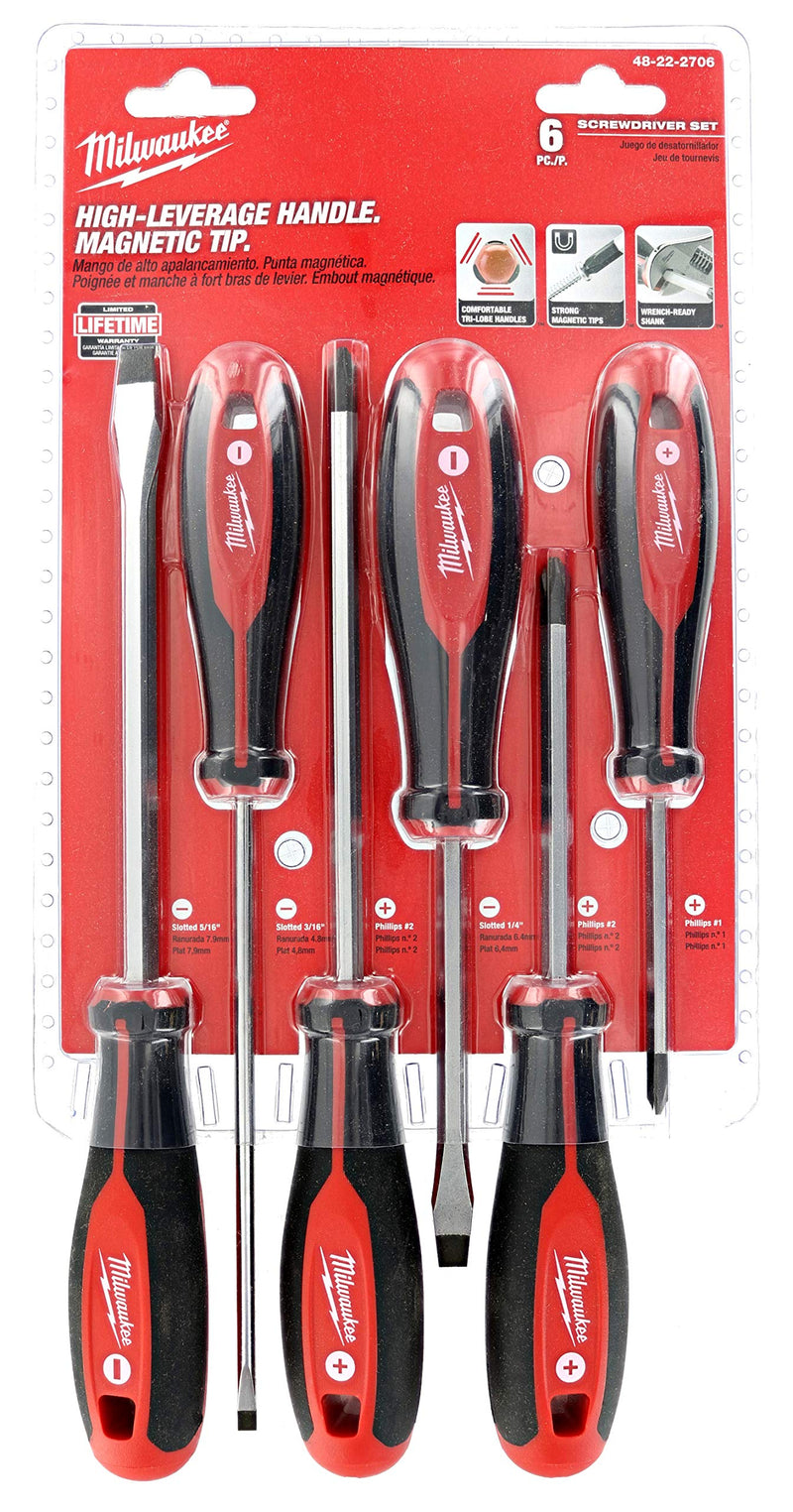  [AUSTRALIA] - Milwaukee 48-22-2706 6Piece Phillips and Slotted Head Screwdriv Ing Set W/Magnetic Tips and Trilobe Handles