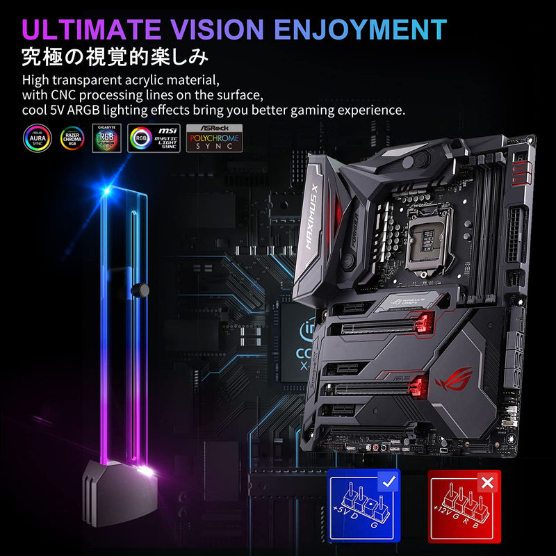  [AUSTRALIA] - novonest GPU Support Bracket,5V 3PIN ARGB Graphics Card GPU Brace Support Video Card Sag Holder/Holster Bracket,Vertical GPU Mount,Transparent Acrylic, Side Neon Light,GH03ARGB