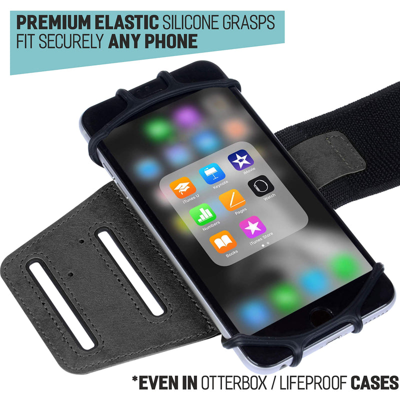  [AUSTRALIA] - 360° Rotatable Premium Sports Running Armband for All Phones: iPhone 13 Pro Max, 12, 11, X, XR, 8, Samsung Galaxy S21 S20 S10 S9 Edge, LG, HTC, Pixel; Universal Cellphone Holder + Free Extender Strap Black