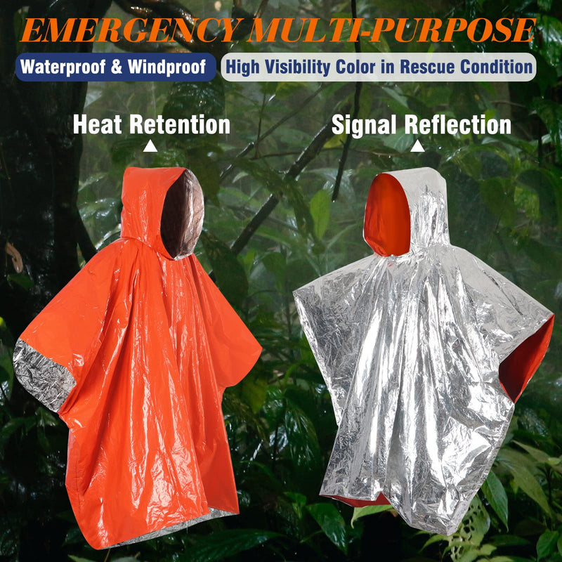  [AUSTRALIA] - Anyoo Emergency Survival Poncho Mylar Thermal Blankets Keep Warmth, Reflective Side for Increased Visibility Waterproof Tear Resistant Camping Reusable Rain Poncho Perfect for Outdoors, Hiking, Survival, Marathons or First Aid Orange