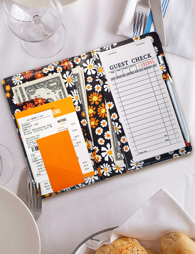  [AUSTRALIA] - Zreal Server Book 4.7 X 7.5 Server Books for Waitress Book with Money Pockets, Cute Waiter Book Serving Book, Server Checkbook Booklet, Pen Holder for Server Wallet (Daisy) Daisy