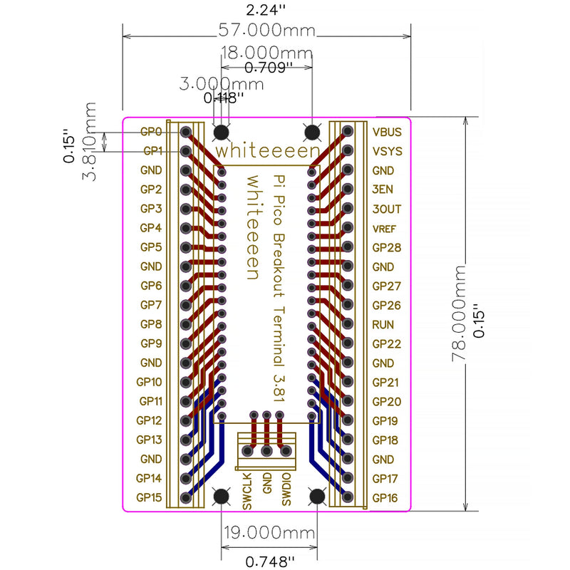  [AUSTRALIA] - whiteeeen pi pico Breakout Terminal 3.81 for Raspberry pi pico Board… (2 pcs) 2 pcs