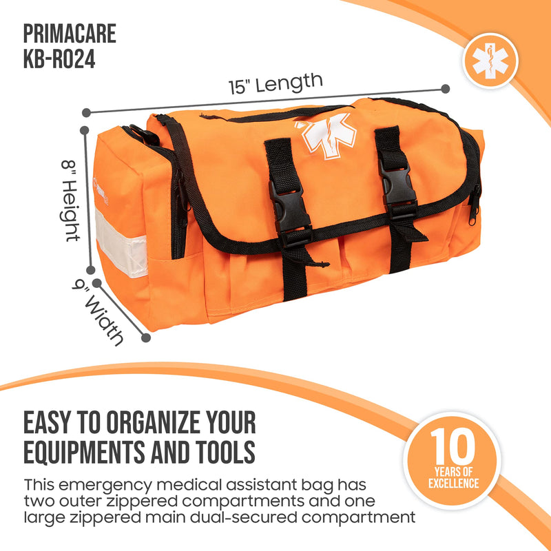  [AUSTRALIA] - Primacare KB-RO24 Empty First Responder Bag, 15"x9"x8", Professional Compartment Kit Carrier for Trauma and Emergency Medical Supplies, Orange