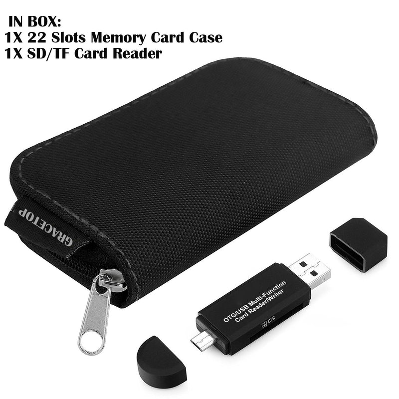  [AUSTRALIA] - GRACETOP 22 Slots Memory Card Case with SD Card Reader, OTG Reader for SDXC, SDHC, SD, TF Card, RS-MMC, Micro SD, Micro SDHC Card and UHS-I Cards for Windows, Mac, Linux (Card Case + Card Reader) Card Case + Card Reader