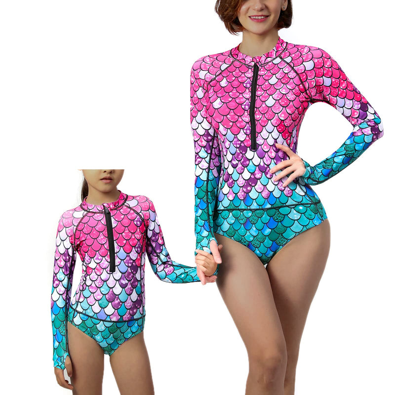  [AUSTRALIA] - YOLIPULI Mother and Daughter Swimwear Family Matching Swimsuit Womens Rashguard Girls Swimwear(Please Order Seperately) Fish Floral Print-womens/Girls 3-4T