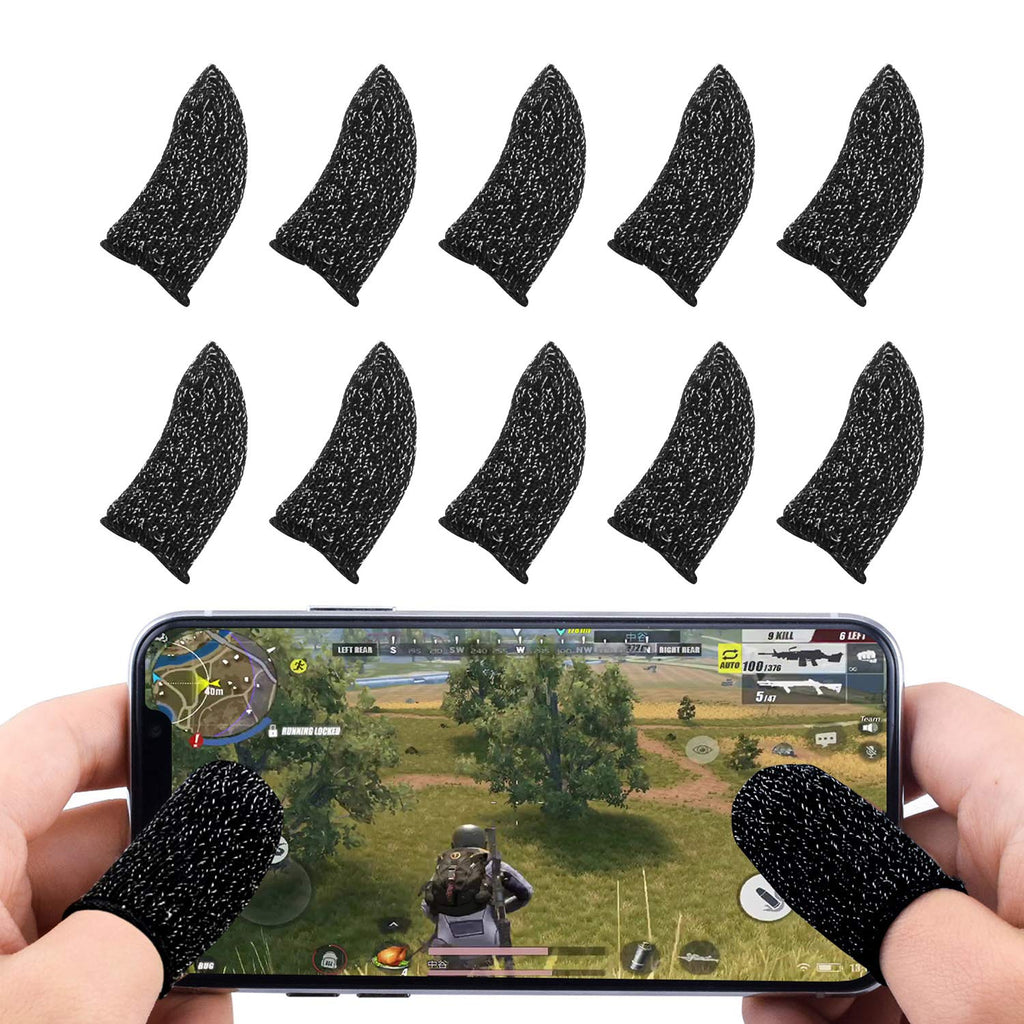  [AUSTRALIA] - Newseego Mobile Game Finger Sleeve [10 Pack], Touch Screen Finger Sleeve Breathable Anti-Sweat Sensitive Shoot and Aim Keys for Rules of Survival/Knives Out for Android & iOS (Black)