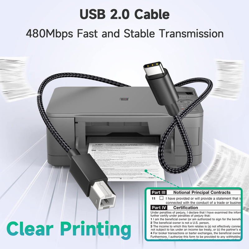  [AUSTRALIA] - Deegotech Printer Cable, 6.6FT USB B to USB C Printer Cable for MacBook Pro/Air, Nylon Braided USB C MIDI Cable Compatible with iMac HP Epson Brother MIDI DJ Controller Casio Digital Piano Black 1