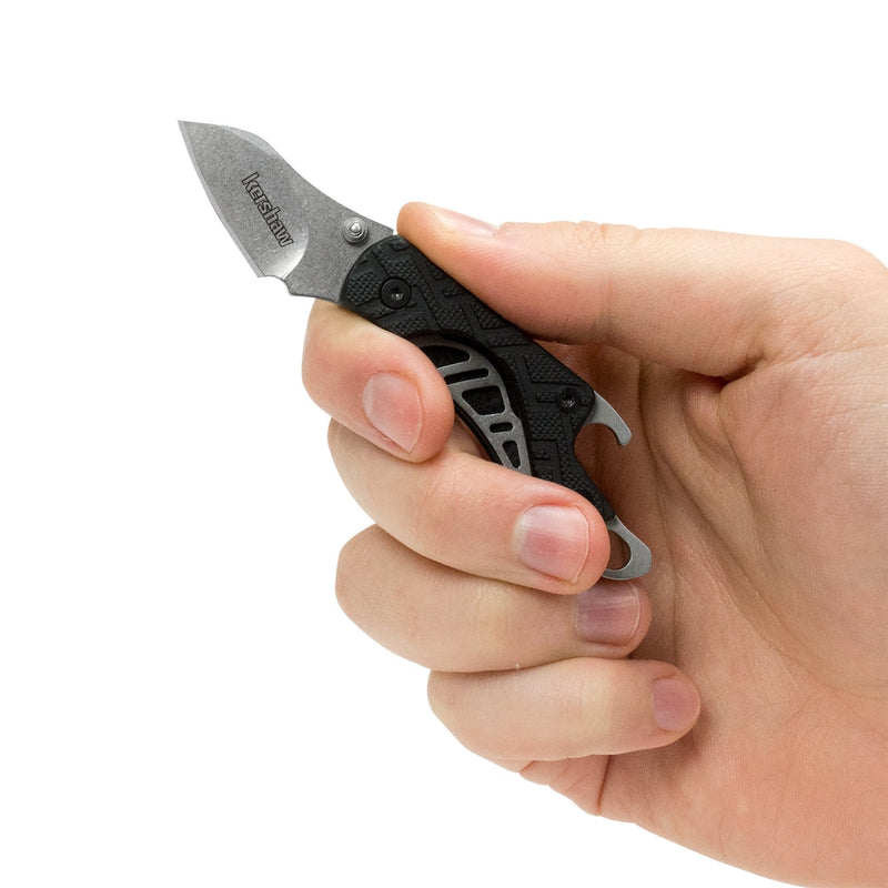  [AUSTRALIA] - Kershaw Cinder Multi-Function Folding Pocketknife (1025); 1.4 Inch 3Cr13 Stonewashed Blade; Manual Opening; Liner Lock; Bottle Opener; Keychain Carry; Black Glass-Filled Nylon Handle; 0.9 oz