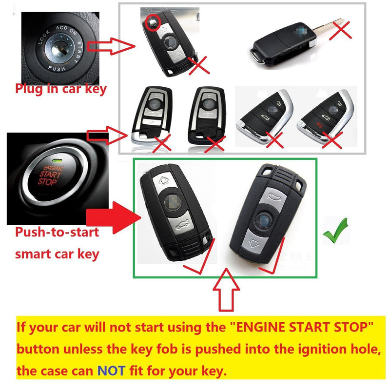 Royalfox(TM) Luxury 3 Buttons Genuine Leather Smart keyless Entry Remote Key Fob case Cover for BMW 1 2 4 5 6 Series,for bmw old smart key,with Keychain - LeoForward Australia