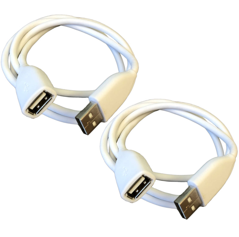  [AUSTRALIA] - USB 2.0 Male to Female 3 Foot Extension Cable | White 36" inch Extension Cables for phone charger, Tablet, Computer USB Ports - Pack of 2