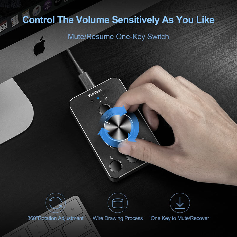  [AUSTRALIA] - VAYDEER Volume Control Knob with One-Click Mute Function and 3 Volume Control Modes, USB Volume Knob Multimedia Controller for Win 7/8/10/Mac one key mute function