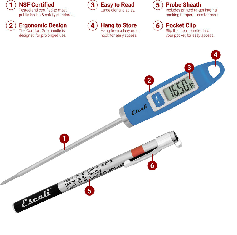 Escali DH1 Gourmet Digital Thermometer, NSF Certified-Blue, 1 EA Blue - LeoForward Australia