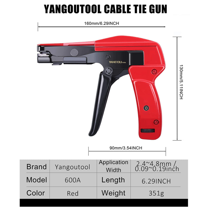  [AUSTRALIA] - Zip Tie Gun,Yangoutool Cable Tie Gun Fastening and Cutting Cable Tie Tool with Steel Handle for Nylon Cable Tie,7 Inches Length