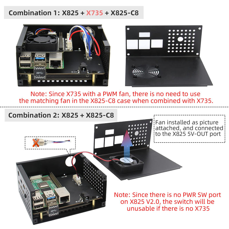  [AUSTRALIA] - Geekworm X825-C8 (X825 V2.0) Metal Case+Power Switch+Cooling Fan Support X825 V2.0 2.5 inch SATA SSD/HDD Shield & Raspberry Pi 4 Model B & X735 Only(Not Include RPi4&X825 V2.0&X735&PSU&SSD&TF Card) Black(X825-C8 for Pi4+X825 V2.0+X735)