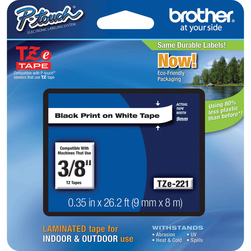  [AUSTRALIA] - Brother Tape, Retail Packaging, 3/8 Inch, Black on White (TZe221) 3/8" Single