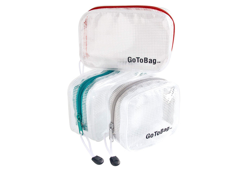  [AUSTRALIA] - 3 Pack Organizer Storage Packing Bags by GoToBag - Clear Water Resistant Solid Reinforced PVC Mesh Plastic with Zipper Closure - for Travel, Office, School, Arts and Craft, Purse, Cables, All-Purpose 3 Pack Teal, Orange, Grey