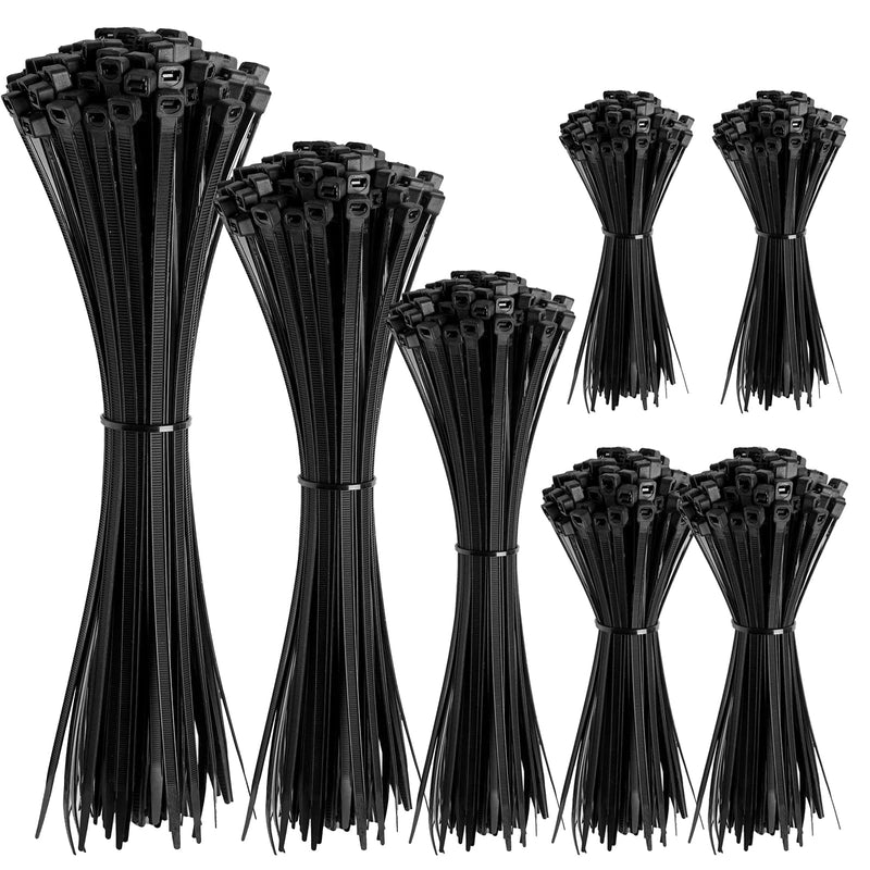  [AUSTRALIA] - Cable Zip Ties,600 Packs Self-Locking Nylon CableTies Assorted Sizes 4+6+8+10+12-Inch,Multi-Purpose Wire Management Ties,Zip Wire Tie Perfect for Home,Garden Trellis,Office,Garage and Workshop(Black) 4+6+8+10+12-Inch(600PCS Set)