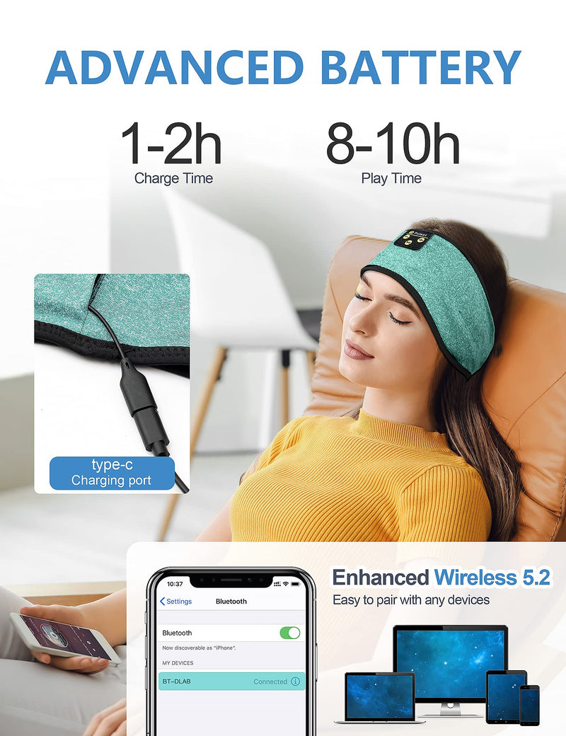  [AUSTRALIA] - Sleeping Headphones, Lavince Sleep Headphones Bluetooth Sleeping Headband Music Sports Headband Headphones for Sleeping,Bluetooth Headphones Headband for Side Sleepers,Sleeping Gifts for Women Men Green