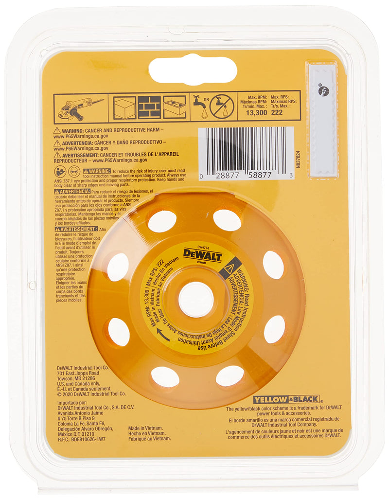  [AUSTRALIA] - DEWALT Grinding Wheel, Double Row, Diamond Cup, 4-1/2-Inch (DW4774)