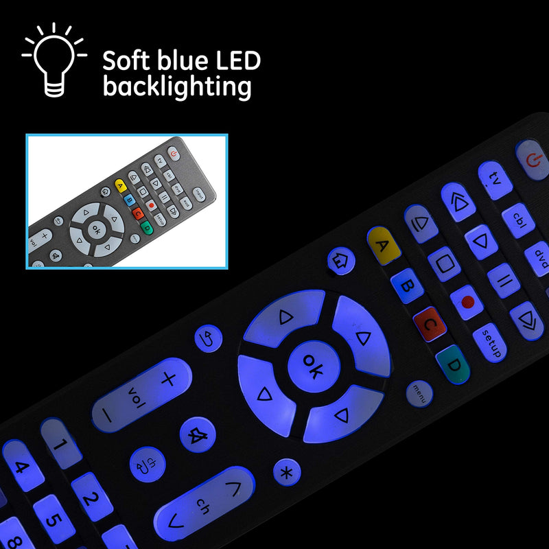  [AUSTRALIA] - GE Backlit Universal Remote Control for Samsung, Vizio, LG, Sony, Sharp, Roku, Apple TV, TCL, Panasonic, Smart TV, Streaming Players, Blu-Ray, DVD, Simple Setup, 4-Device, Graphite, 48848 4 Device Backlit