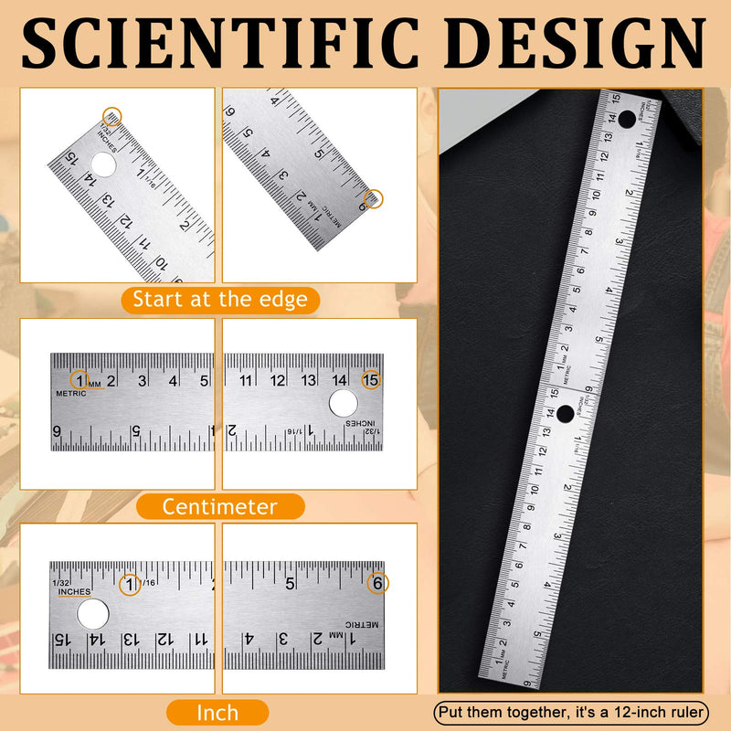  [AUSTRALIA] - 3 Pieces Stainless Steel Cork Back Rulers Metal Ruler Set Non Slip Straight Edge Cork Base Rulers with Inch and Metric Graduations for School Office Engineering Woodworking (6 Inches)