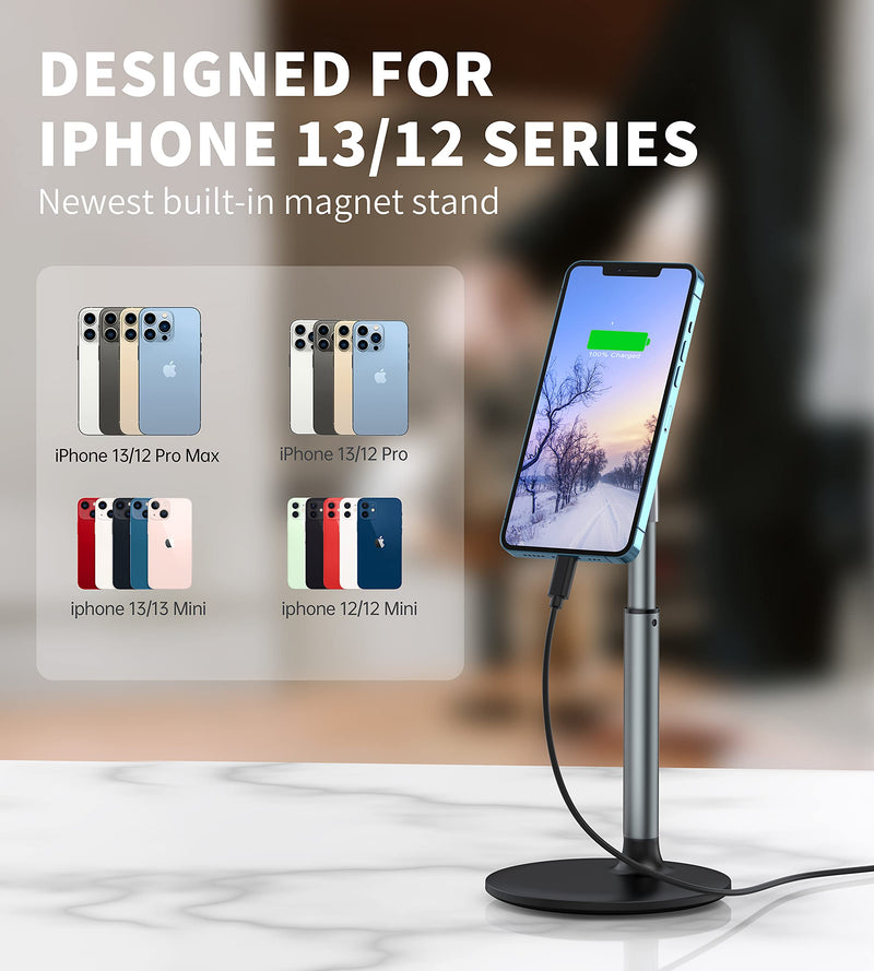  [AUSTRALIA] - Magnetic Desk Phone Stand for iPhone 13/12 - Phone Holder Dock with 360°Rotation, Height&Tilt Adjustable for Office/Home Compatible with iPhone 13 12/13 12 Pro/13 12 Mini/13 12 Pro Max,MagSafe Case