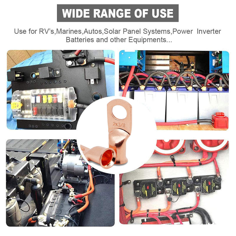  [AUSTRALIA] - TKDMR 10pcs 1/0 AWG-3/8" Battery Lugs,Heavy Duty Wire Lugs,Ring Terminals,Battery Cable Ends,0 Guage terminals,Battery Terminal Connectors with 10pcs 3:1 Heat Shrink Tubing 1/0 Awg - 3/8" (M10) Ring 10