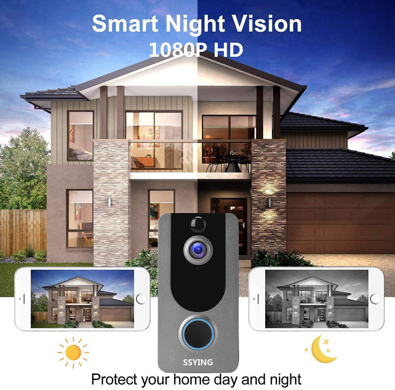  [AUSTRALIA] - 1080P Video Doorbell Camera HD, Wireless Doorbell Camera with Chime, Wireless Operated, HD Night Vision, 2-Way Audio, Motion Detection, IP65 Waterproof, Free Cloud Storage(for iOS & Android) Silver