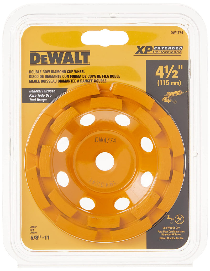  [AUSTRALIA] - DEWALT Grinding Wheel, Double Row, Diamond Cup, 4-1/2-Inch (DW4774)