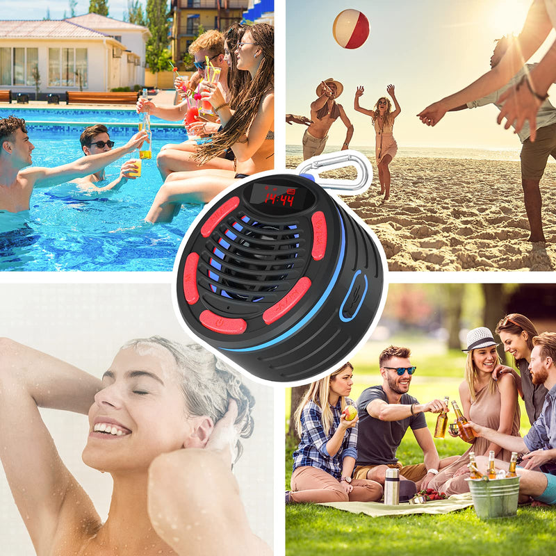  [AUSTRALIA] - IPX7 Waterproof Shower Bluetooth Speaker BassPal Portable Wireless Outdoor Bluetooth Speaker for Shower Beach Pool Outdoors Party Travel Hiking, Bluetooth Speaker with Suction Cup LED and FM Radio Black