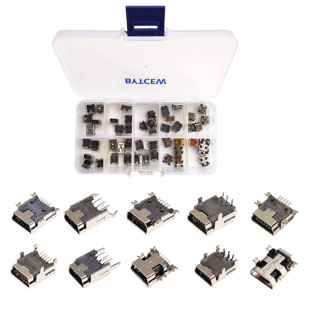  [AUSTRALIA] - Bytcew 10 Types Mini USB Sockets Jack Female Plug Connector Solder Dip SMD SMT USB Repair Replacement Adapter Assortment Set (50psc) …