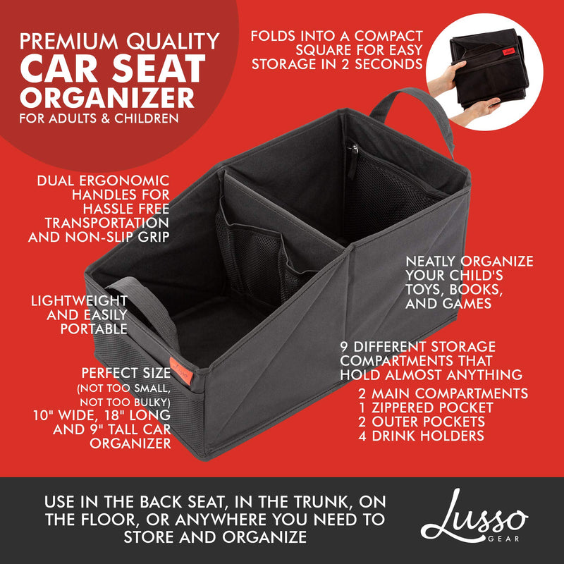  [AUSTRALIA] - Premium Front & Backseat Car Organizer | Heavy Duty Back Stitching - 9 Clutter-Free Seat Storage Pockets | Easily Keep Seats & Floors Organized & Clean w/ Supply and Toy Organizers for Kids & Adults Black