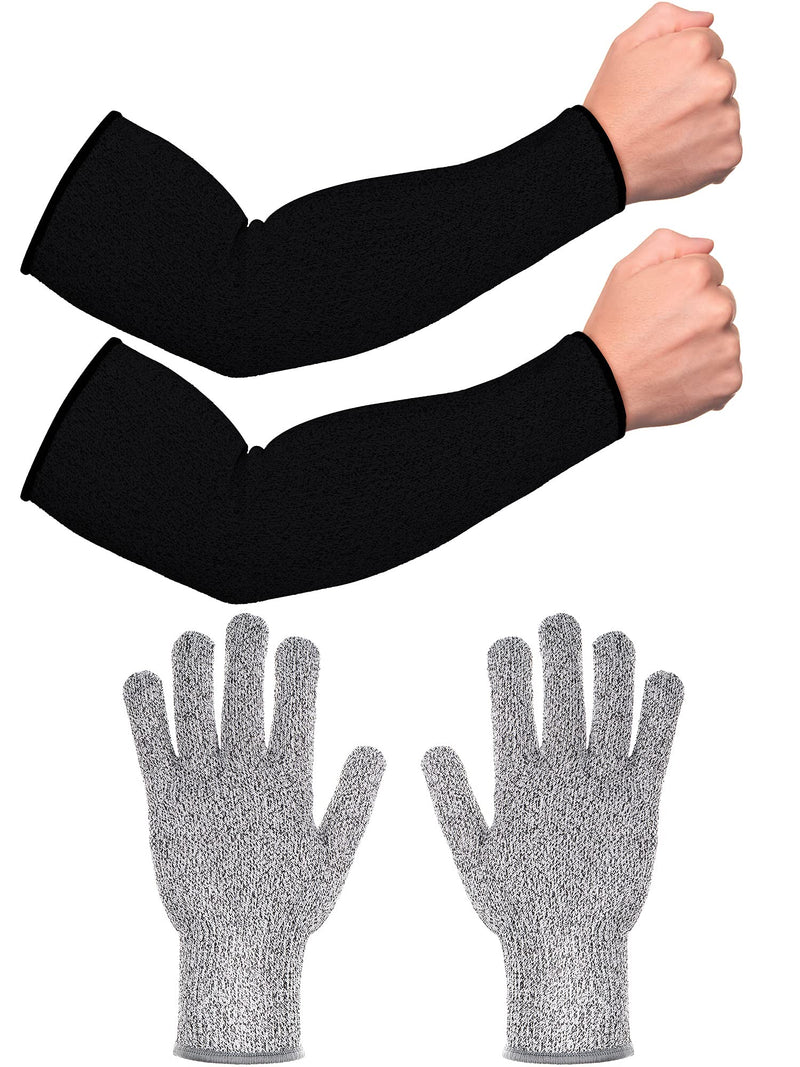  [AUSTRALIA] - 2 Pairs Cut Resistant Gloves Protective Arm Sleeves Arm Protection Arm Guard Black, Grey