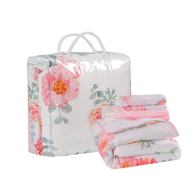  [AUSTRALIA] - La Premura Watercolor Floral Nursery Crib Bedding Set for Baby Girls, 3 Piece Standard Size Crib Bedding Sets, Pastel Pink