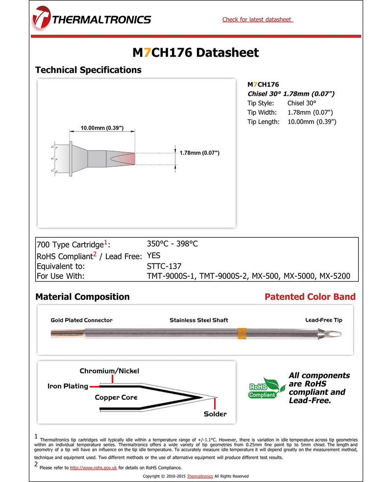  [AUSTRALIA] - Thermaltronics M7CH176 Chisel 30deg 1.78mm (0.07in) interchangeable for Metcal STTC-137