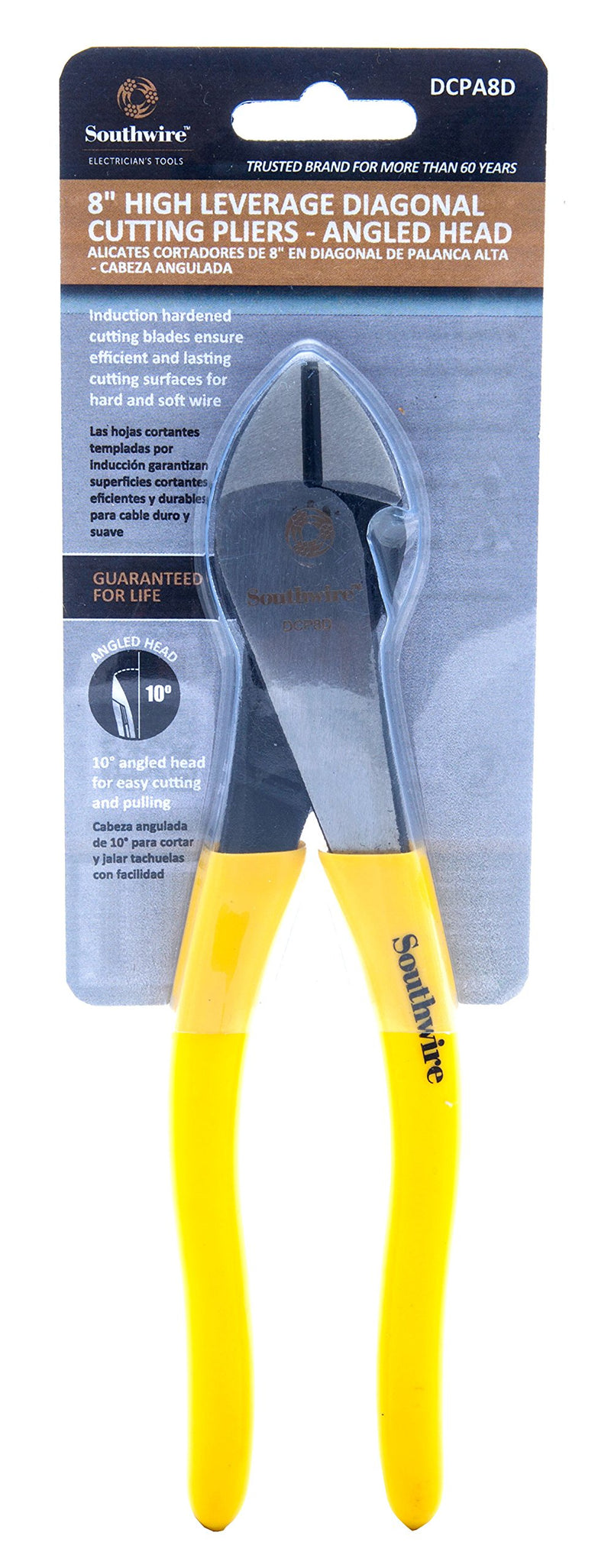 Southwire Tools & Equipment DCPA8D 8" Angled Head High-Leverage Diagonal Cutting Pliers with Dipped Handles Dipped Grip and Angled Head - LeoForward Australia