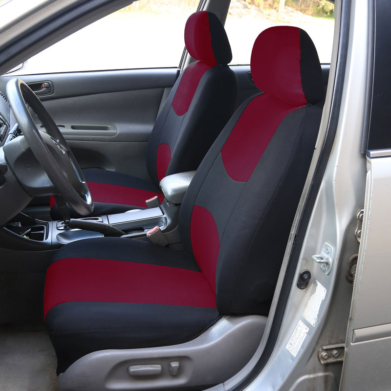  [AUSTRALIA] - FH Group Universal Fit Flat Cloth Pair Bucket Seat Cover, (Burgundy/Black) (FH-FB050102, Fit Most Car, Truck, Suv, or Van) Burgundy/Black