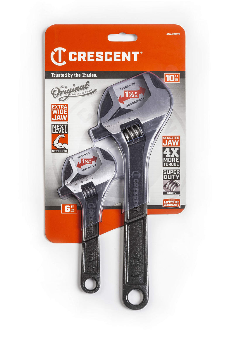  [AUSTRALIA] - Crescent 2 Pc. Wide Jaw Adjustable Wrench Set 6" & 10" - ATWJ2610VS 2 Pc. Set - 6" & 10"
