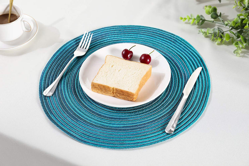  [AUSTRALIA] - Peking Round Placemats Set of 6, Cotton Woven Placemat Heat-Resistant Non-Slip Washable Table Mats for Dining Table 15 Inch Blue 6 PCS
