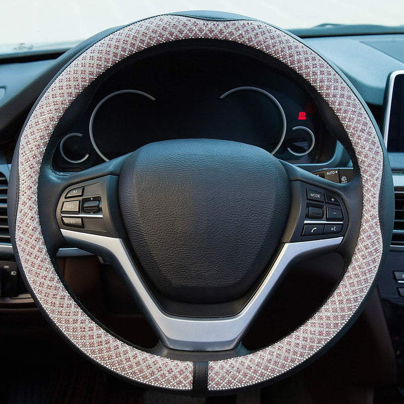  [AUSTRALIA] - Valleycomfy Universal 15 inch Diamond Crystal Leather Steering Wheel Cover for HRV CRV Accord Corolla Prius Rav4 Tacoma Camry X1 X3 X5 335i 535i,etc (Pink) Pink 15inch