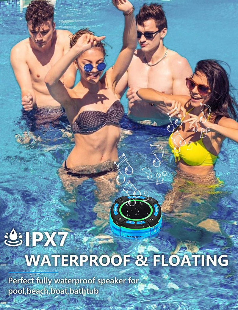 BassPal IPX7 Waterproof Bluetooth Shower Speaker, Portable Bluetooth Speaker with Loud HD Sound, LED Light Show, FM Radio, Suction Cup, Sturdy Hook, Wireless Speaker for Sports Home Pool Beach Hiking - LeoForward Australia